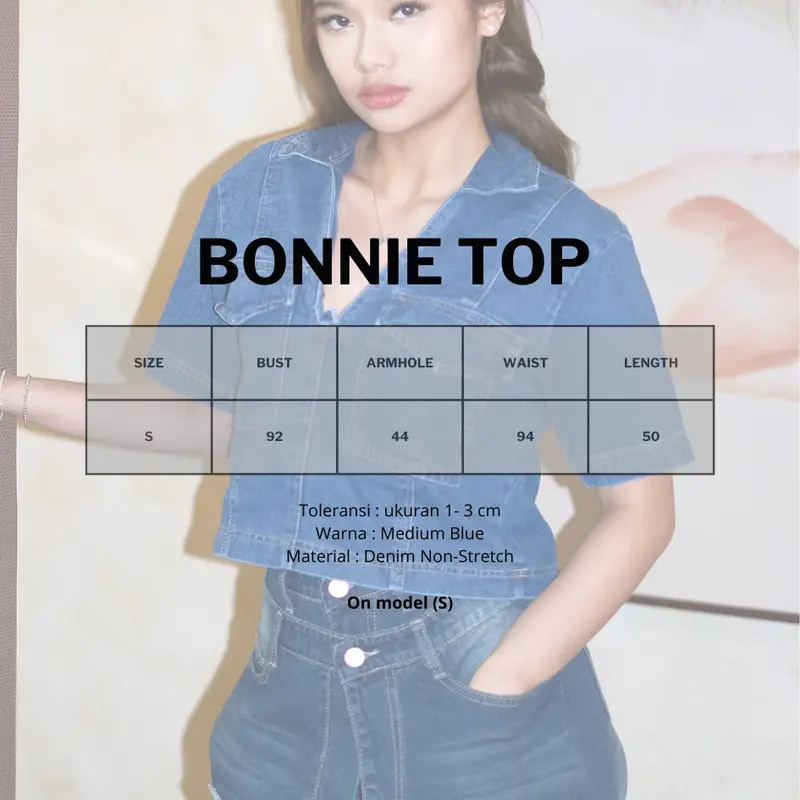 LADOUCE - Bonnie Crop Denim Top Atasan Crop Jeans Wanita 4