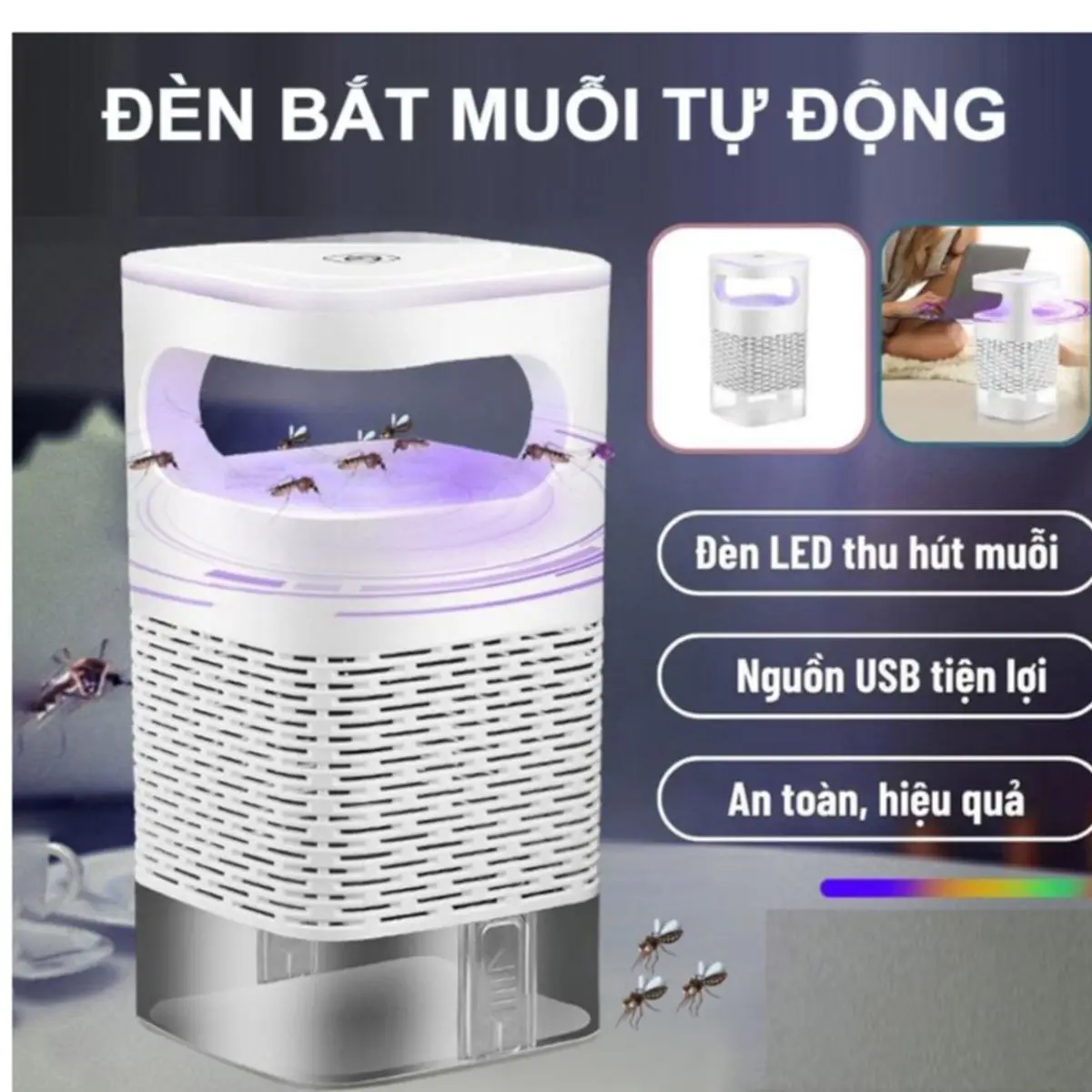 Đèn Bắt Muỗi Tia UV Cao Cấp, Máy Bắt Muỗi Diệt Côn trùnġ Thông Minh Có Quạt Hút Cổng USB Tiện Dụng