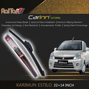 Raiton Sepasang Wiper Frameless Full Karet Kaca Depan Karimun Estilo 22" & 12" -2 Buah