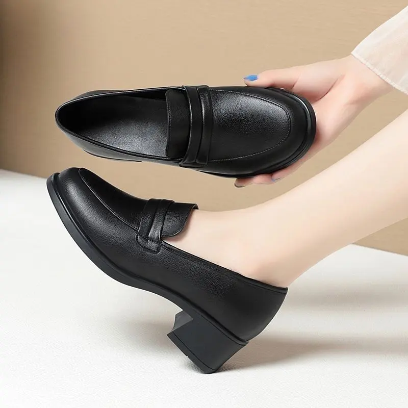 Giày Cho Mẹ, Da Thật, Thoải Mái, Đế Mềm, Thích Hợp Cho Mùa Lò Xo Và Mùa Thu, Giày Nữ, Giày Da Đi Làm Cho Phụ Nữ Trung Niên, Giày Đi Làm Chống Trượt, Hàng Mới Về 7