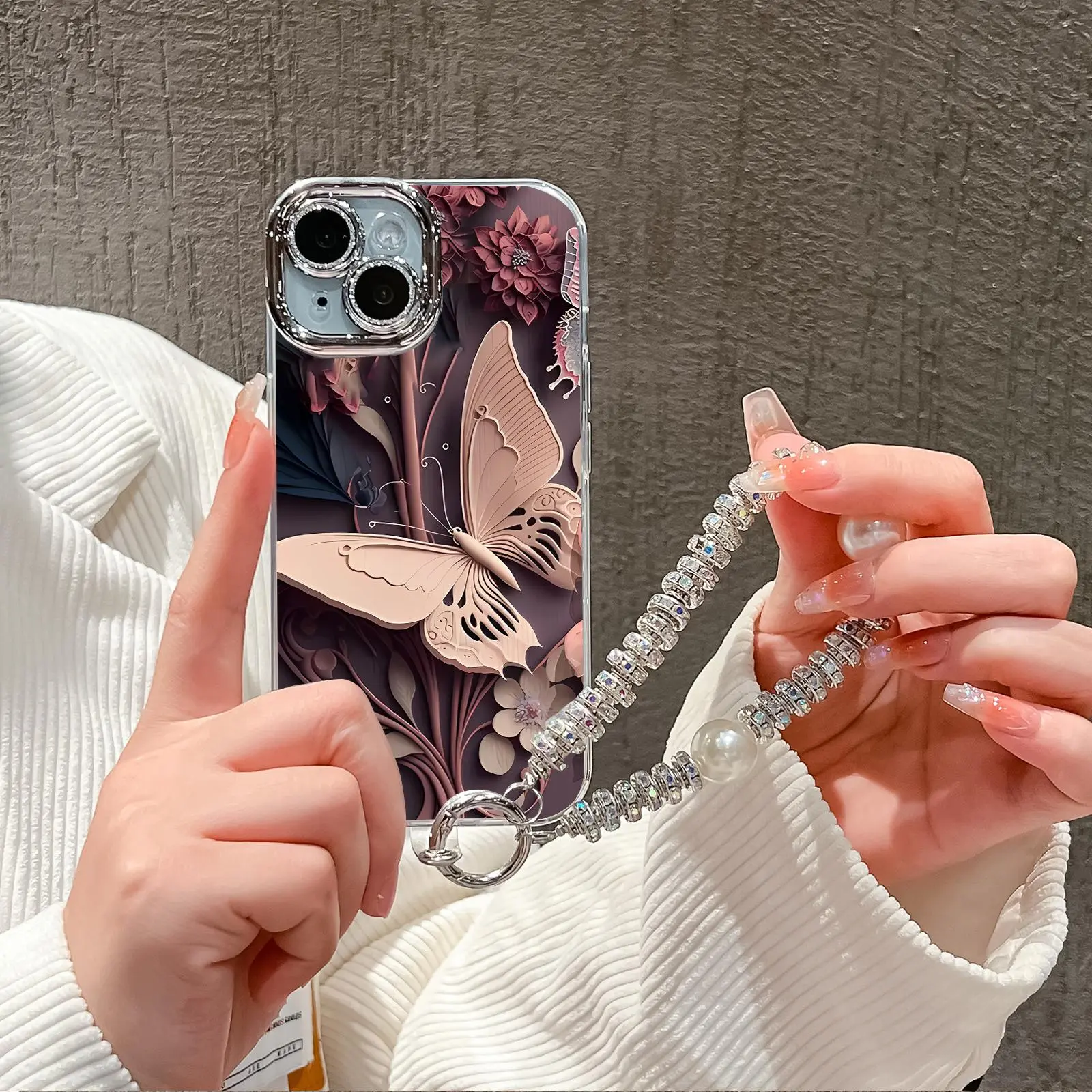Butterfly Pattern Phone Case with Lanyard, Decorative Phone Protector Cover, Phone Accessories Compatible with iPhone 11 12 13 14 15 16 Pro Max