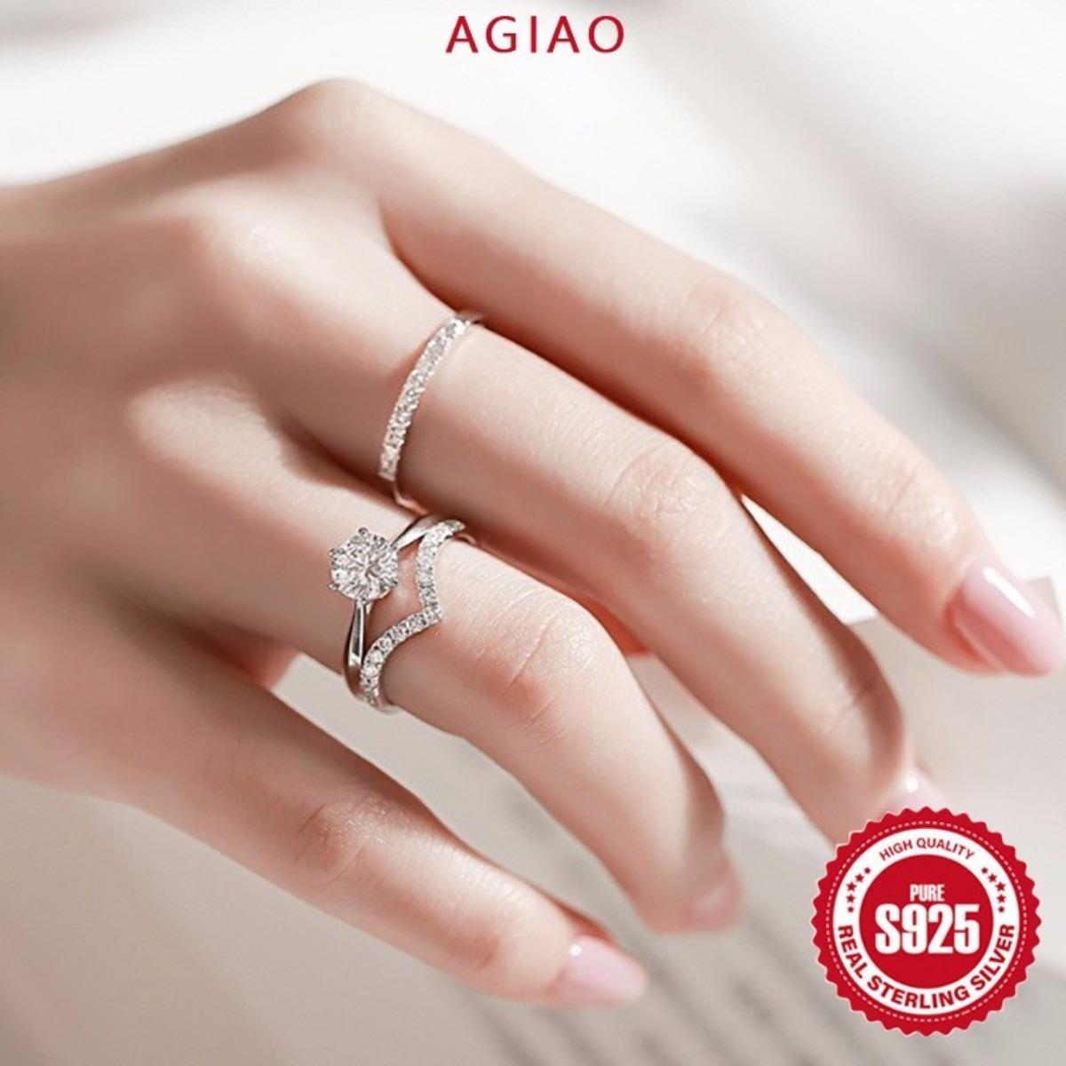 AGIAO Cincin Berlian Berbentuk V Dapat Ditumpuk Dengan Ring Ekor Sederhana Untuk Wanita AGIAO Cincin Berlian Berbentuk V Dapat Ditumpuk Dengan Ring Ekor Sederhana Untuk Wanita