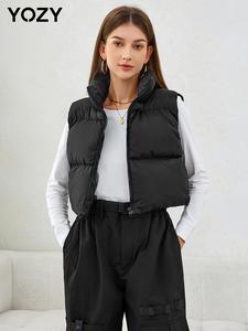 YOZY Women's Solid Zip Up Funnel Neck Vest Coat, Casual Drawstring Outerwear for Fall & Winter, Women's Clothing for Daily Wear