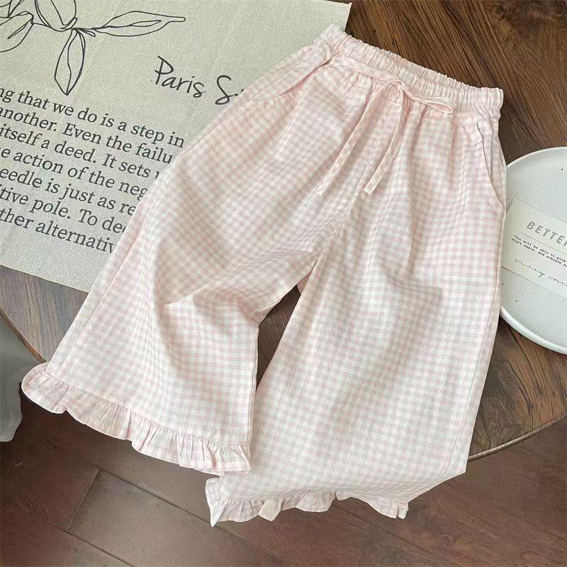 Bloomkids-Áo Thun Ngắn Tay Có Nơ Trắng Cho Bé Gái, Quần Ống Rộng Ren Kẻ Sọc, Bộ Đồ Thoải Mái Cho Bé Gái 1-10 Tuổi, Có Thể Giặt Bằng Máy, Mùa Hè 7