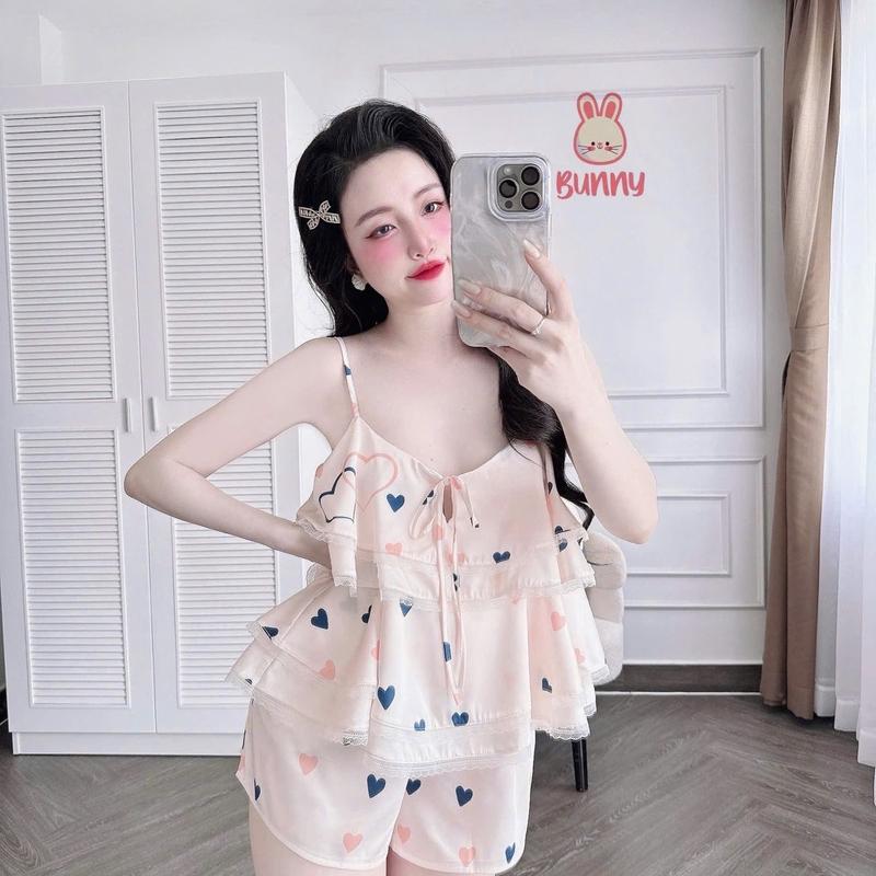 Bộ ngủ 2 dây Bunny cao cấp phối ren Đồ bộ 2 dây phối ren tầng cao cấp dành cho nữ lụa latin cao cấp mềm mại mát mẻ Bộ 2 dây sang chảnh Women đồbộ mặc nhà d ễ thương 6