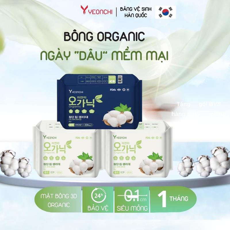 Băng vệ sinh Yeonchi Organic Hàn Quốc mặt bông hữu cơ bảo vệ cả tháng Tampon Nữ
