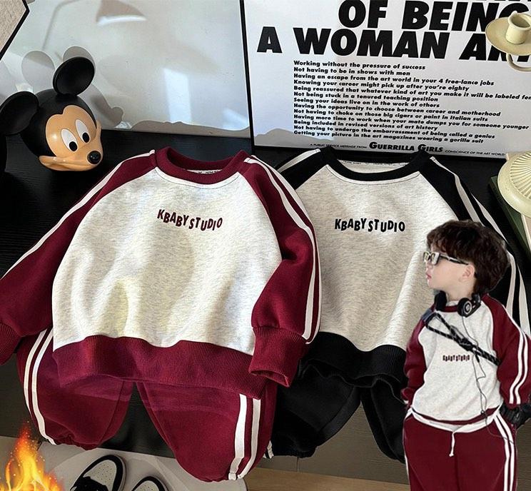 [GẠO.BABY] Set bộ kGSTUDIO tay kẻ (2 màu đỏ-đen) chất nỉ bông mềm mịn siêu ấm áp cho bé by GẠO BABY