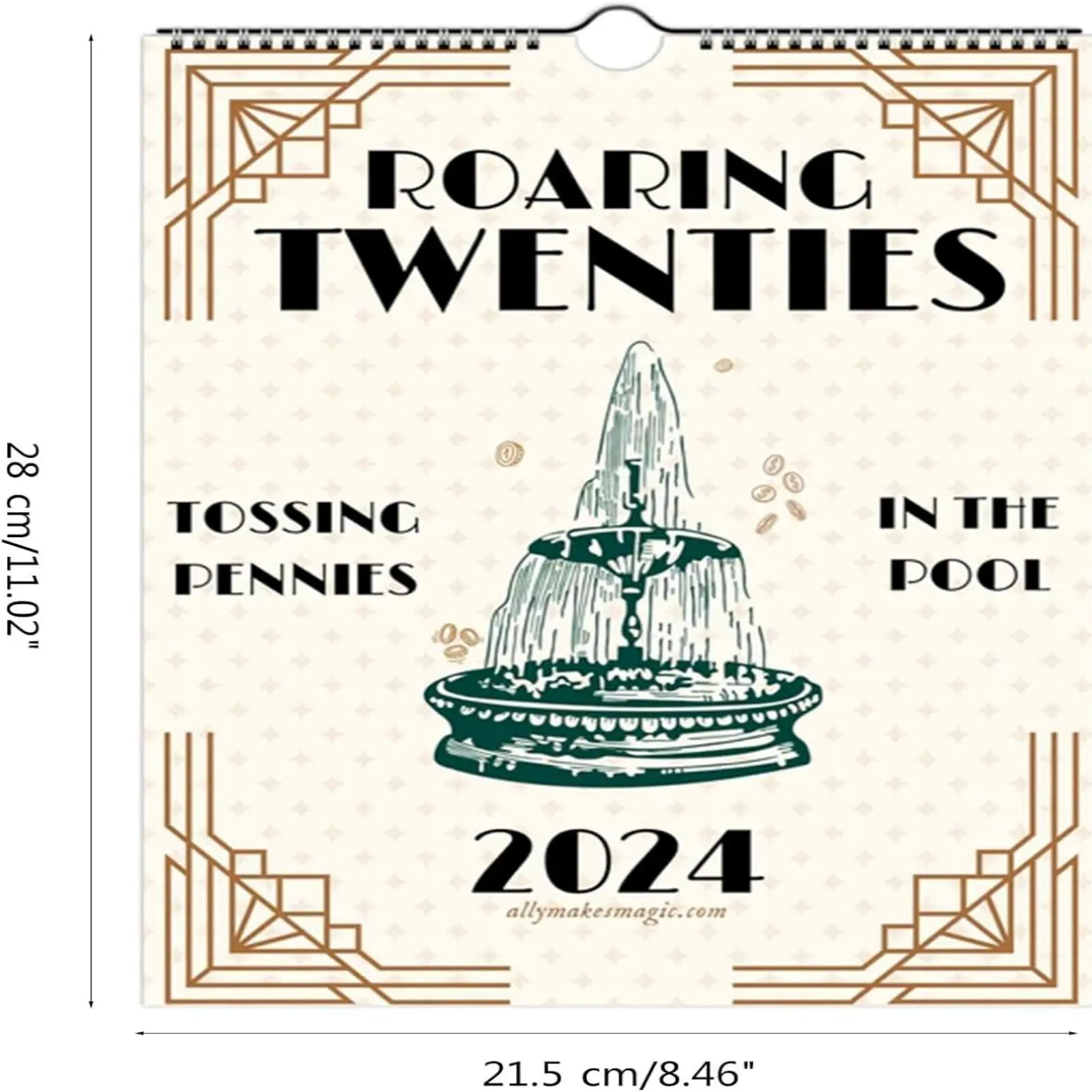 2024 Roaring Twenties Wall Calendar, 1 Piece Vintage Art Fountain