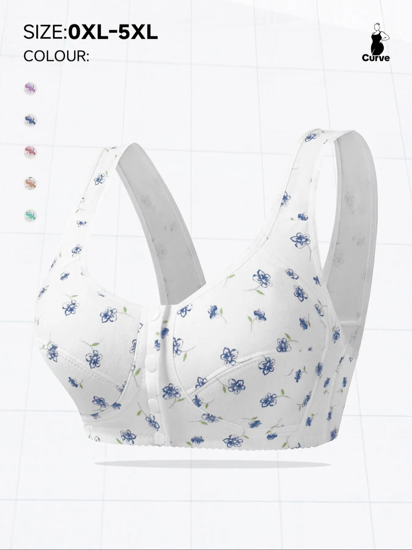 【Plus Size】 Ditsy Floral & Leopard Print Wireless Bra, Casual Comfortable Breathable Bra for Daily Wear, Women's Plus Size Lingerie for All Seasons