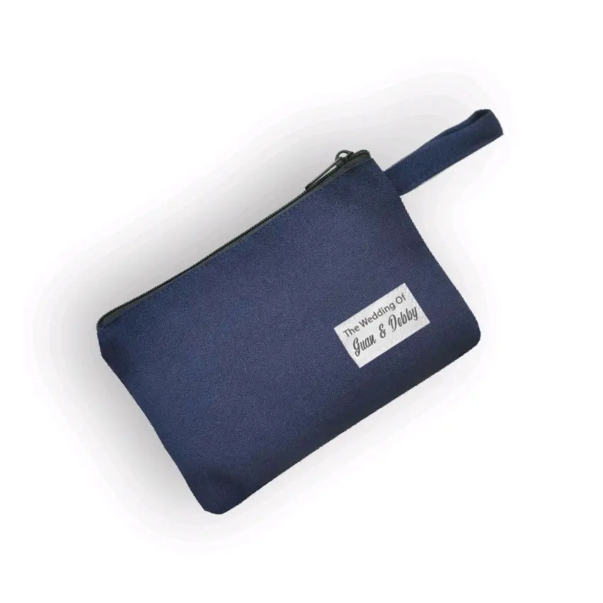 Pouch Semi Kanvas Plus Label Nama (min order 50 pcs) - uk 20x15 cm - Souvenir Nikah - Souvenir Pouch Tali