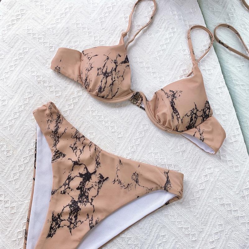 Product Introduction of Bi17 Bộ đồ bơi bikini có gọng màu nâu loang 3 chi tiết Nữ 3