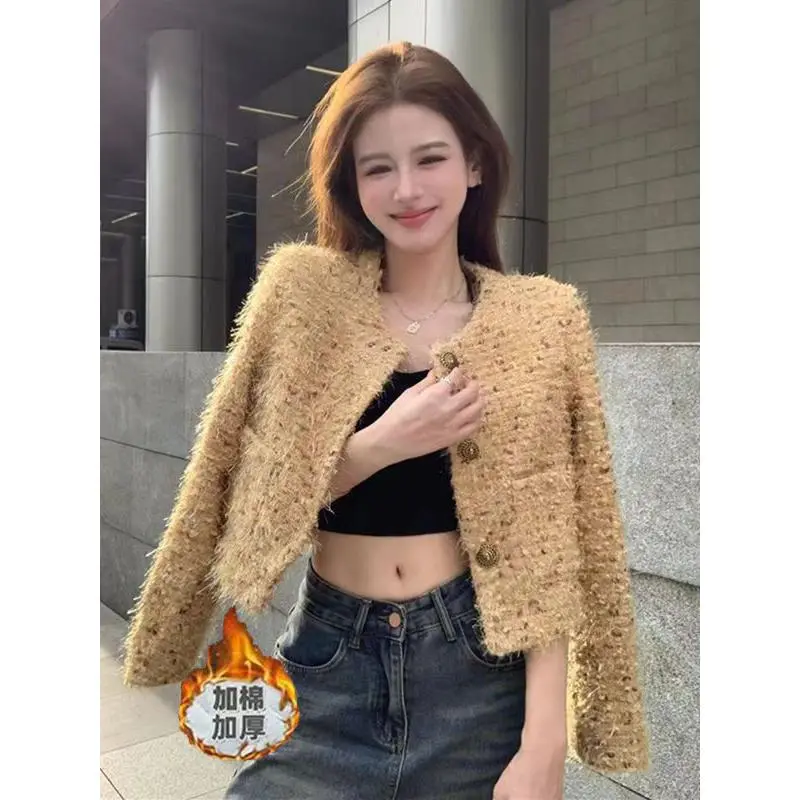 Áo Khoác Ngắn, Cao Cấp Và Thanh Lịch, Phong Cách Cổ Điển, Dành Cho Nữ, Mùa Thu Và Mùa Đông, Hàng Mới Về, Làm Bằng Bông Và Vải Tuýt Dày Dặn, Giá Cả Phải Chăng, Áo Sang Trọng