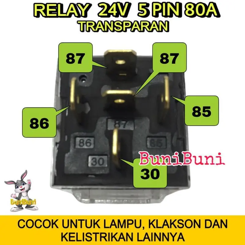 RELAY Transparan 24V KAKI 5 Pin 80A Untuk Lampu / Klakson Mobil Truk - 24V 5 KAKI 1
