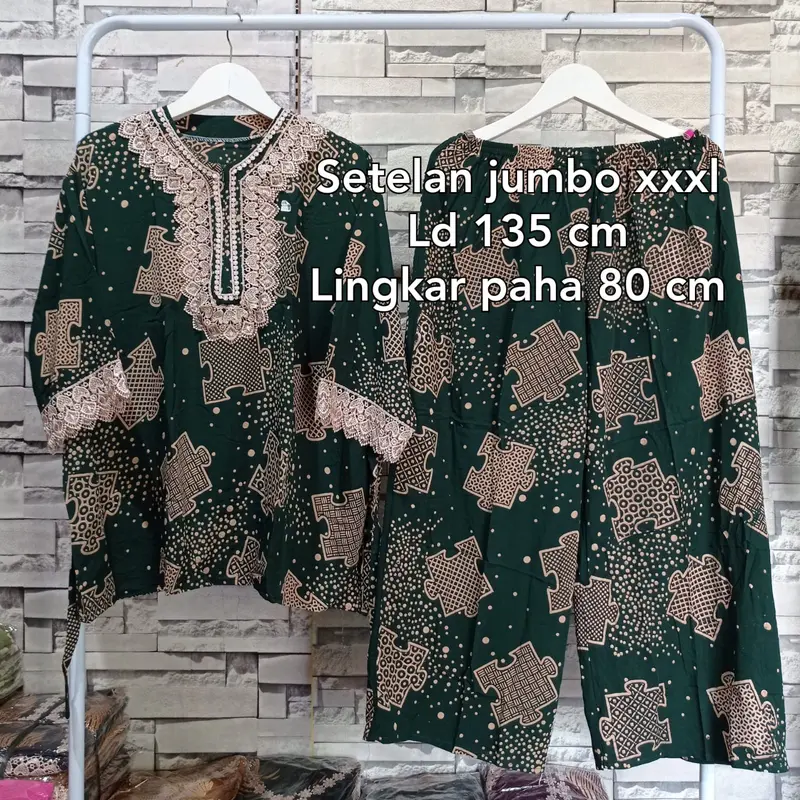 One set super jumbo rayon tebal setelan renda arab jumbo Celana Panjang Wanita. 2