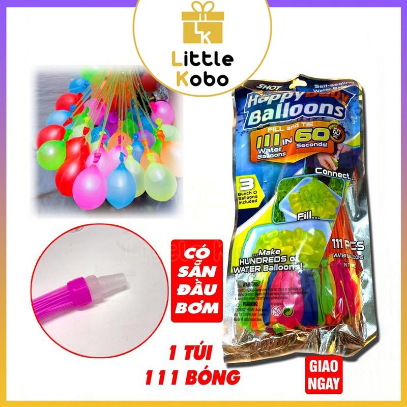  Bộ 111 Bong Bóng Nước Chùm Happy Baby Balloons Loại Tốt Bong Bóng Có Vòi Nối Bơm Nhanh Đồ Chơi Xả Stress Mùa Hè 