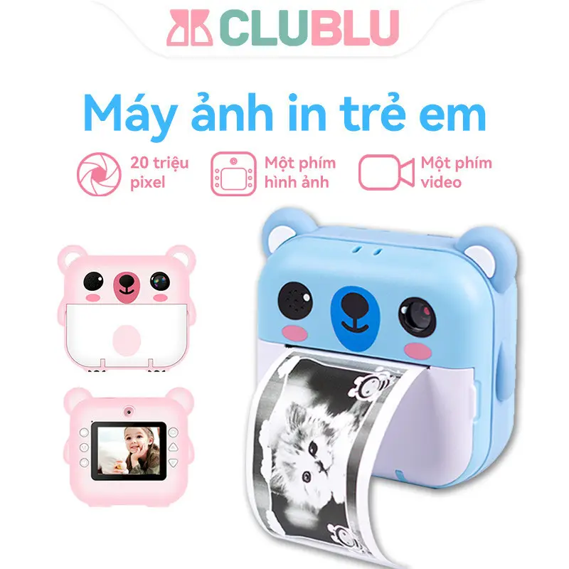 -CLUBLU- Máy Ảnh Mini in Nhiệt Chụp Lấy Liền Kỹ Thuật Số Camera Y6E Với 2 Cuộn Giấy Nhiệt Cho Bé
