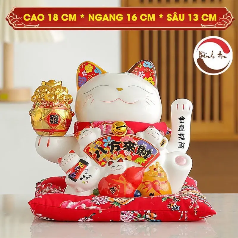 ( Giá Rẻ Nhất ) Mèo Thần Tài Vẫy Tay Gốm Sứ Cao Cấp Size 18 cm - Phong Thuỷ Bình An 3