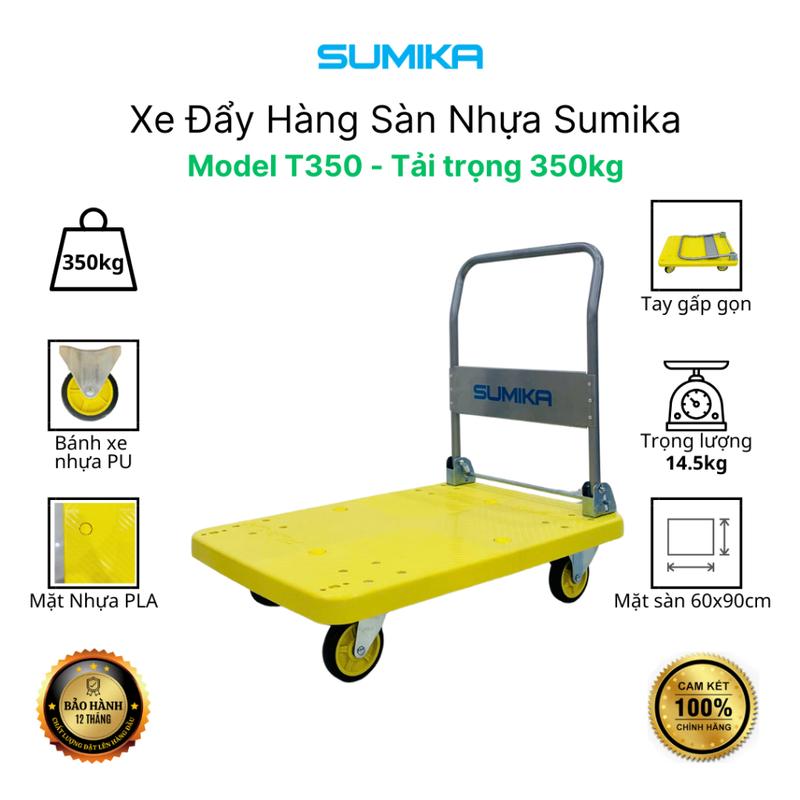 Xe đẩy hàng sàn nhựa PP SUMIKA T350, tải trọng 350kg, màu vàng, bánh xe nhựa PU đàn hồi 2