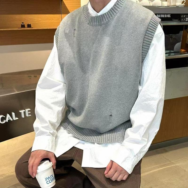 【Xả Hàng Áo Len Gile Nam Chất Len Lông Cừu Mềm Mịn Rách Viền Menswear Xám