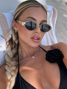 Gafas de sol elegantes con montura ovalada vintage para mujer, Gafas de sol modernas e informales con protección UV400 para uso diario, Accesorios de moda para actividades al aire libre