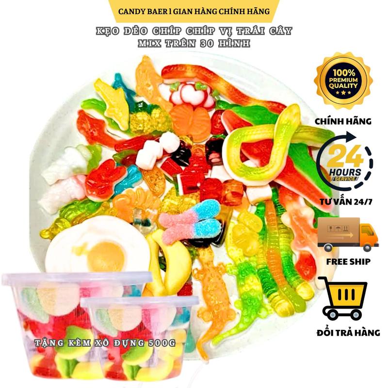 [500G TẶNG KÈM XÔ] KẸO DẺO CHÍP CHÍP TRÁI CÂY MIX VỊ - Kẹo Dẻo Cao Cấp Tự Chọn - Kẹo Dẻo Chip Chip
