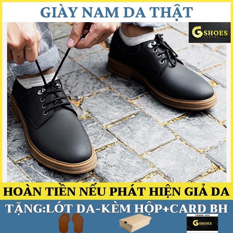 Giày da nam buộc dây chất liệu da thật đế cao su êm chân phong cách trẻ trung GS555 tặng lót da kèm hộp card bh
