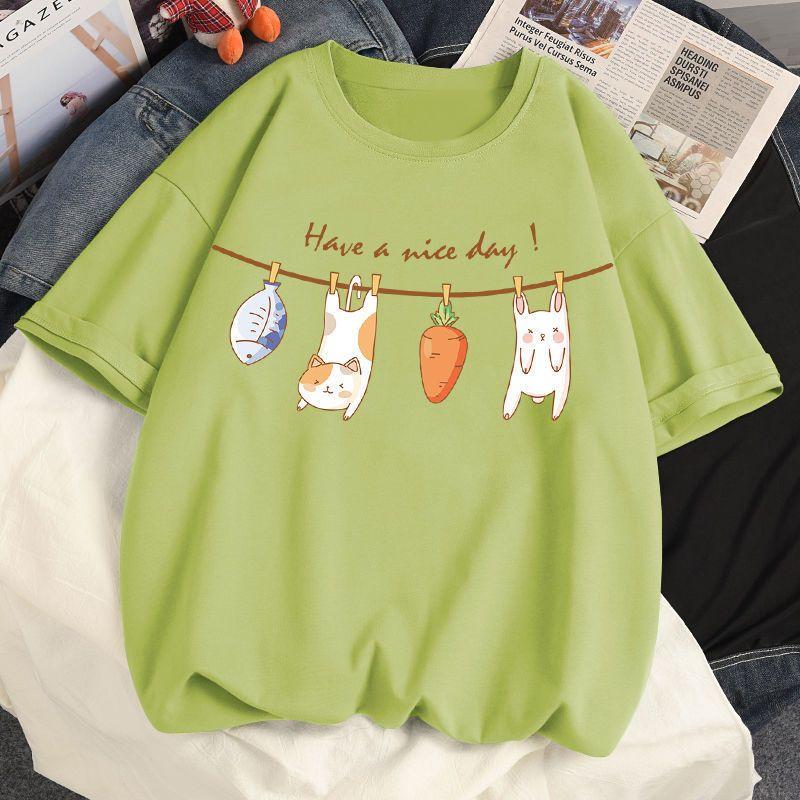 Áo Thun Dáng Rộng Ngoại Cỡ Hàng Mới Về, 100% Cotton, Thích Hợp Cho Học Sinh Nữ, ngắn Tay, Cỡ 32,50 Kg-100,00 Kg, Áo Mùa Xuân-Hè, Hợp Xu hướng, 2024 8
