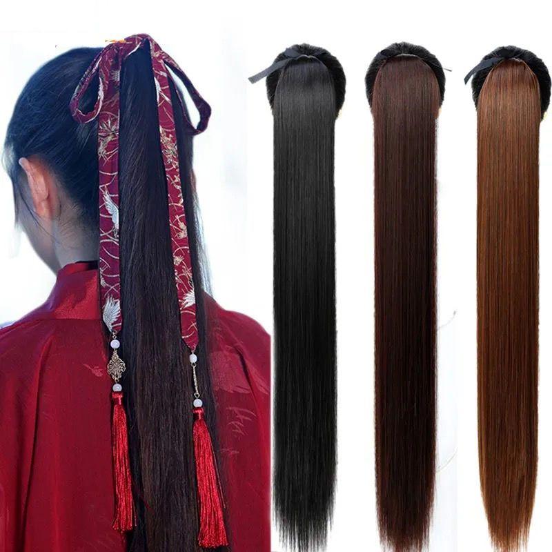 Product Introduction of Tóc Giả Hanfu Phong Cách Trang Phục Cổ Xưa Cho Nam Và Nữ, Túi Đựng Tóc Đuôi Ngựa Cao Kiểu Kẹp, Tóc Thẳng Dài, Phụ Kiện Đội Đầu Tự Nhiên Như Thật, Cos Chivalrous 10