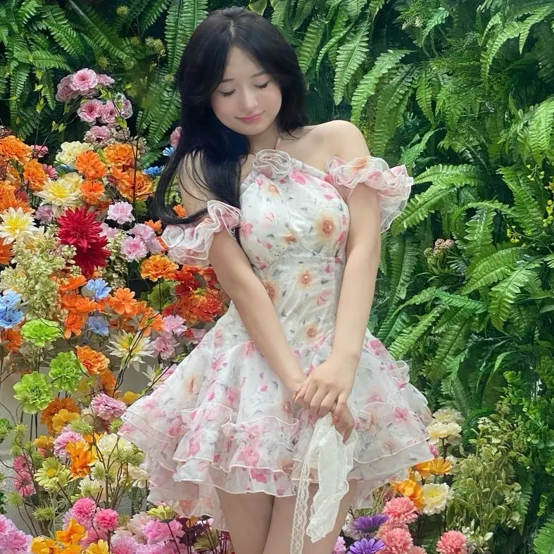 [D1] Đầm Bồng Nữ Thiết Kế Cổ Yếm Voan Phối Tay Trễ Mix Dáng Váy Bồng Bềnh phong cách tiểu thư  vay mactet Women Dress Voi 8