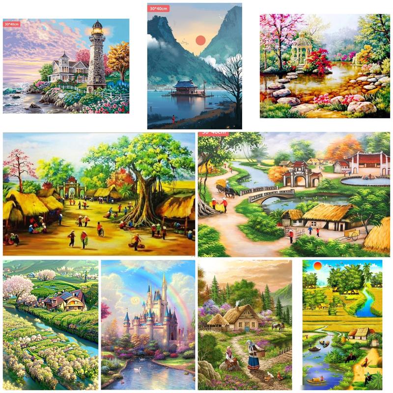 Chủ Đề Phong Cảnh Tranh Đính Đá Hình Phong Cảnh Gắn Đá 5D Kích Thước 30x40 Tự Hoàn Thành DIY Làm Đồ Handmade kết cườm