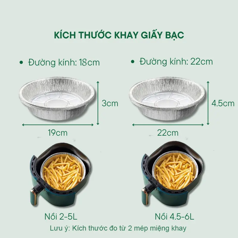 Combo 100 khay bạc size 22cm loại 1, giấy bạc lót nồi chiên không dầu 5L-20L có thể tái sử dụng 8