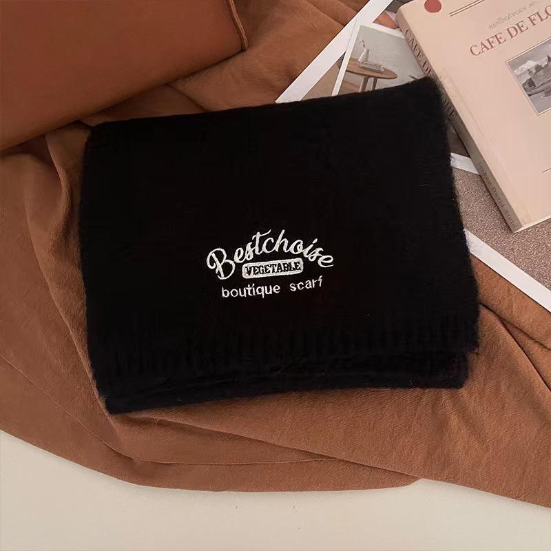 Product Introduction of Winter New Wool Embroidered Scarf High-end Fashion Versatile Scarf Neck Protector Velvet Knitted Women 7
