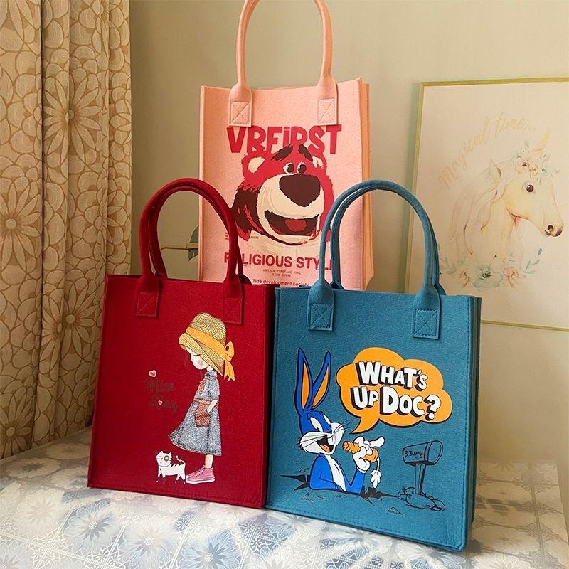 Túi tote cho nữ chất vải nỉ cao cấp, Túi xách tote họa tiết hình gấu hồng lotso đi học đi làm tiện dụng Bag Hình Chữ Nhật