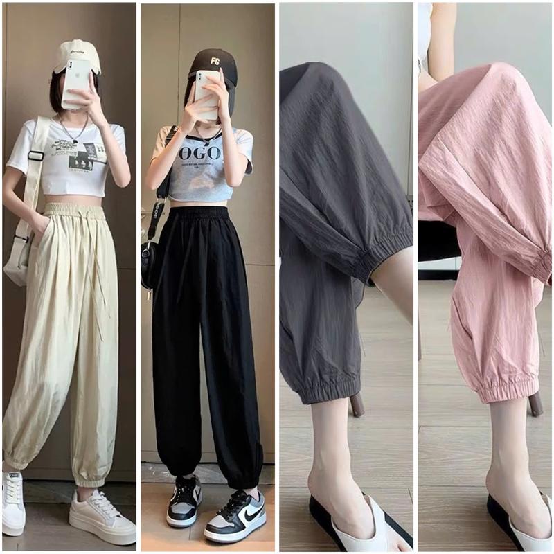 Quần Baggy Nữ Vải Đũi Hàn Quốc GUPO Jogger Bo Gấu Lưng Chun - Sport - Tập Gym