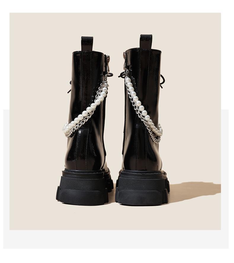 Product Introduction of Boot Martin, Đế Mới, Dành Cho Nữ, Phong Cách Anh Quốc, Bốt Giữa, Mùa Lò Xo Và Mùa Thu 2024, Dây Chuyền Ngọc Trai, Ins Hợp Xu hướng Thiết Kế Tuyệt Vời 8