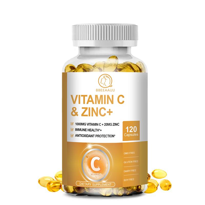 BBEEAAUU Viên Nang Vitamin C 1000 mg với Kẽm Vitamin C và Kẽm 20 mg Hỗ trợ miễn dịch và bổ sung chất chống oxy hóa cho sức khỏe làn da 120 Viên