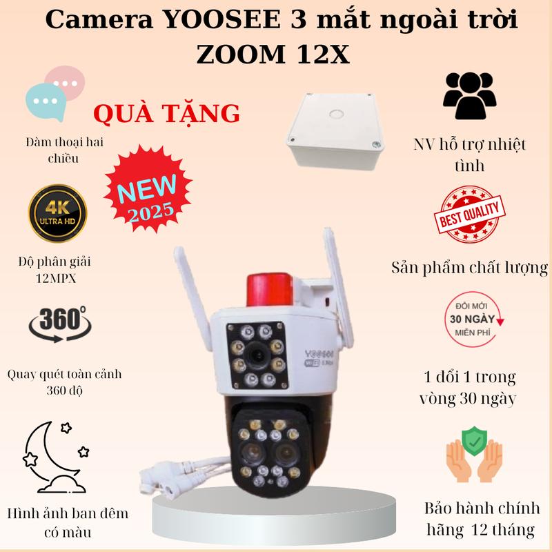 (Lỗi 1 đổi 1) Camera Wifi Yoosee 3 Mắt -  2 Khung Hình - 20 Đèn Led - Cảnh Báo Chống Trộm - Đàm Thoại 2 Chiều có khả năng zoom 12x