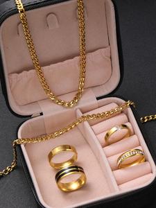 Men's Punk Style Rhinestone Decorated Jewelry Set, Trendy Hip Hop Chain Necklace & Wide Ring & Bracelet, Streetwear Jewelry Set for Party Decor for Boy