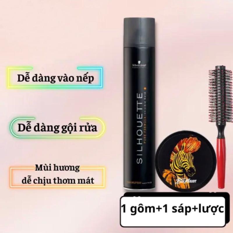 Combo Gôm xịt tóc nam tạo kiểu tóc chính hãng silhouette 420ml kèm sáp vuốt tóc tặng lược Pomade sapchoi to tuýp làm mkr