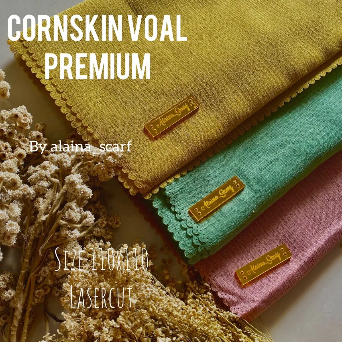 Hijab SEGIEMPAT LASERCUT CORNSKIN PREMIUM BRAND ALAINA SCARF hijab persegi
