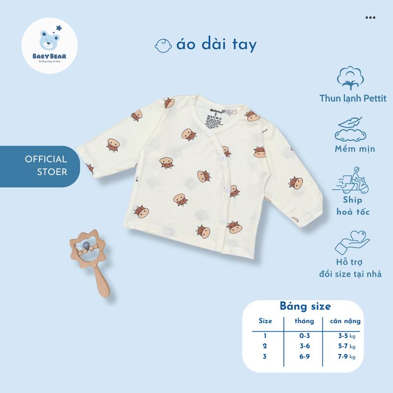  5 áo dài tay thun lạnh chất pettit màu sữa ngà hàn quốc hình in ngộ ngĩnh phù hợp cho bé từ 3-9kg 