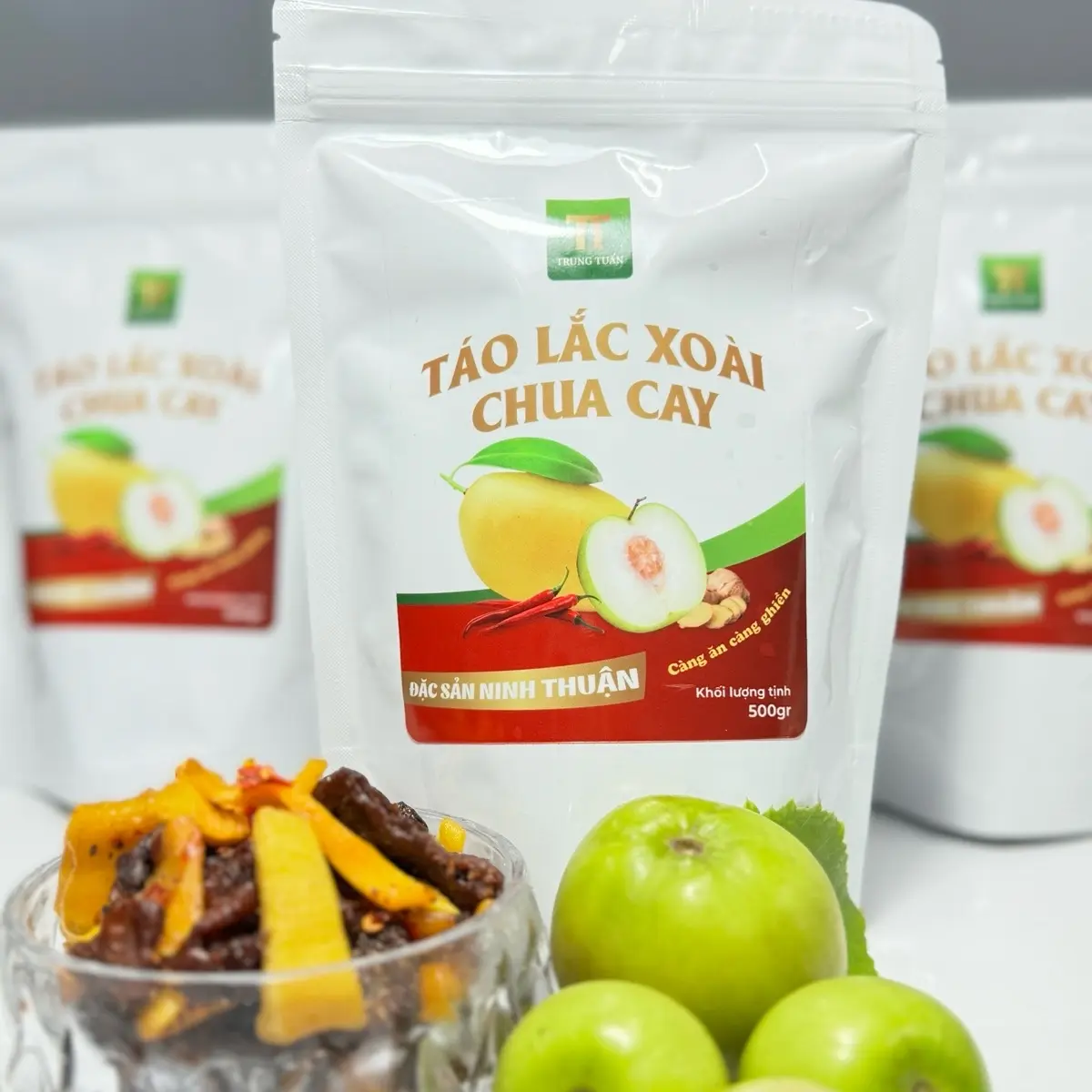 500g TÁO LẮC XOÀI CHUA CAY Trung Tuấn - sản phẩm Hữu cơ Lượng đường thấp Vị trái cây Ăn Vặt Food Snack