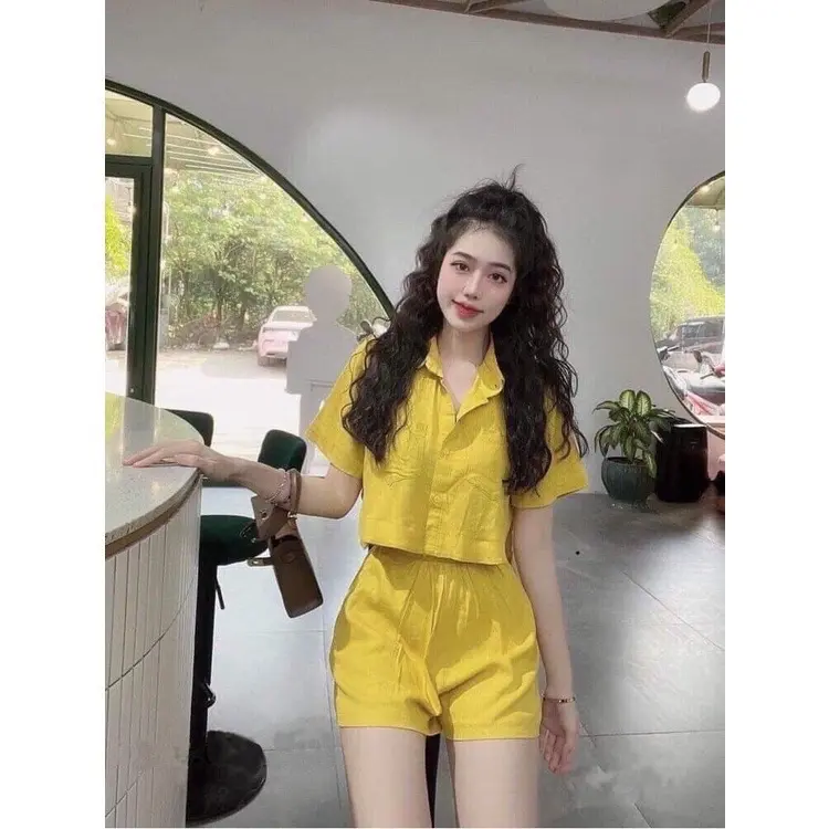 Sét đũi tơ xước nữ , chất mềm mát size 40-70kg Top Áo Vàng Women Jacket Pants