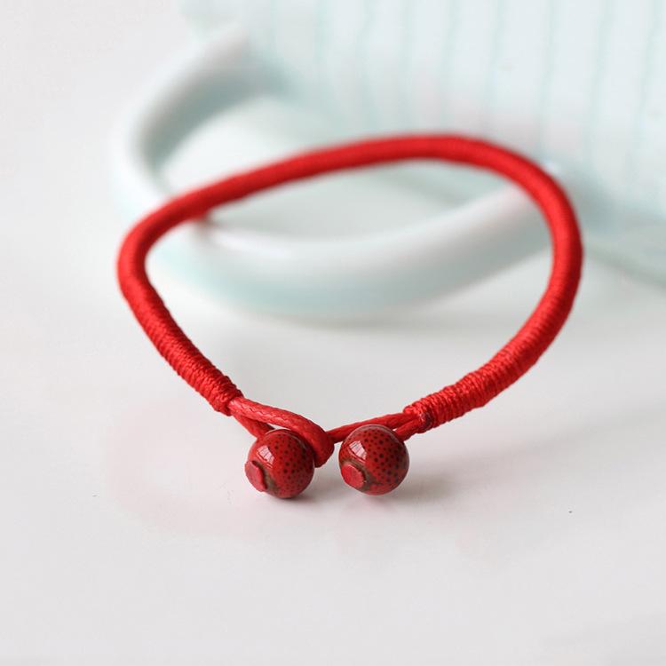 Ziyang Lucky Bead Red String Ceramic Retro Bracelet Jewelry Unisex Men Women Lucky Ceramic Bead Red String Bracelet Hand Braided Bangle Durable and Useful 2