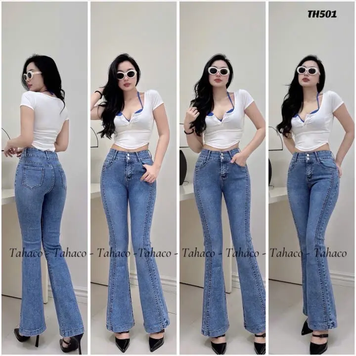 Quần jean loe thiết kế ôm đùi, tôn dáng, màu xanh nhạt