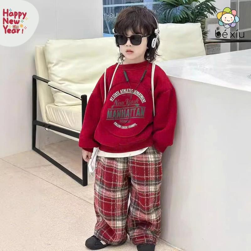 Bộ đồ cho bé trai set quần áo nỉ trẻ em MANHATTAN HAPPY NEW YEAR bắt mắt, mềm mịn, chụp ảnh rất đẹp gồm quần và áo cho bé từ 8-26Kg