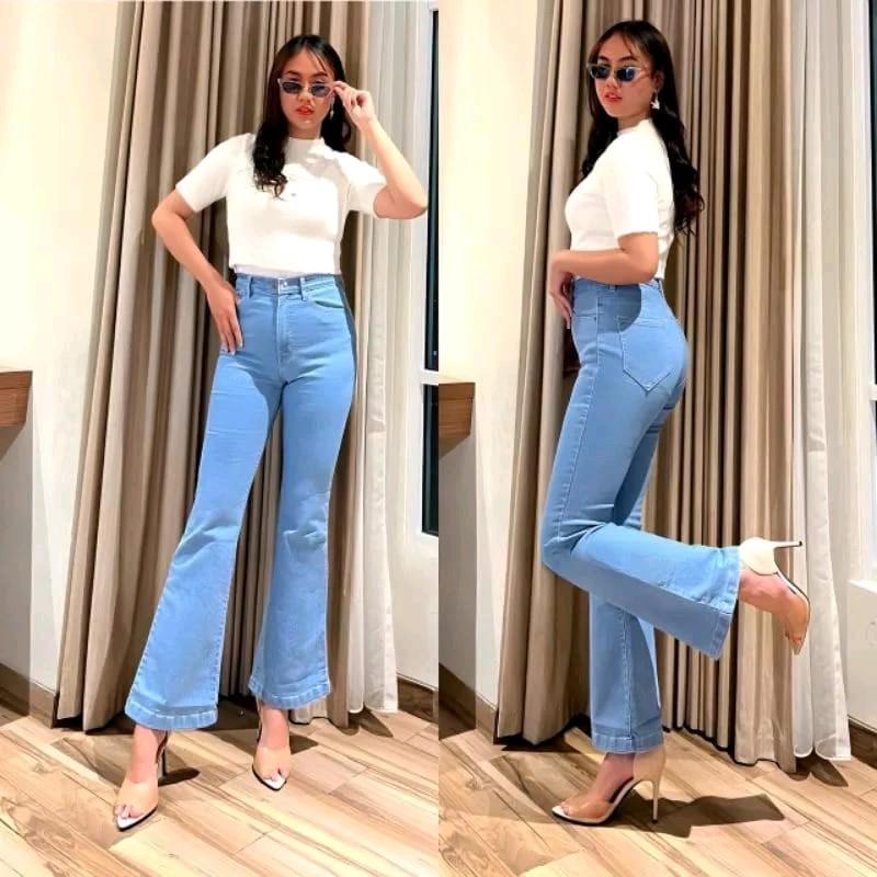 celana cutbray jeans haighwaist wanita murah Slim-fitting Polos Santai Panjang Stretch Street Style Pas 5
