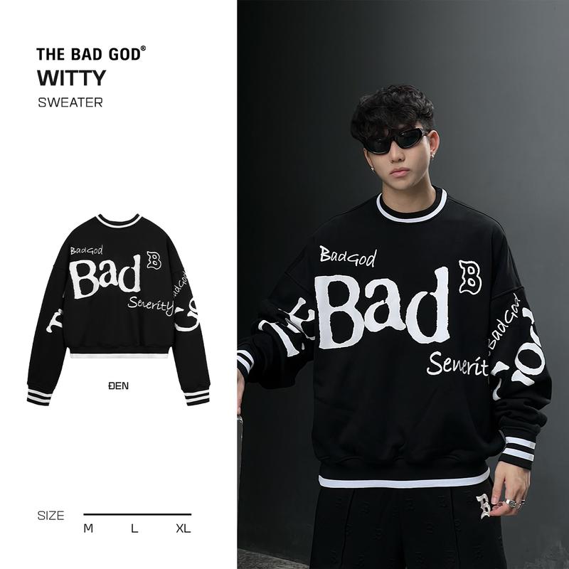  Áo sweater THE BAD GOD WITTY - Menswear A00015 Dài Tay  Cổ Tròn Hoodie 