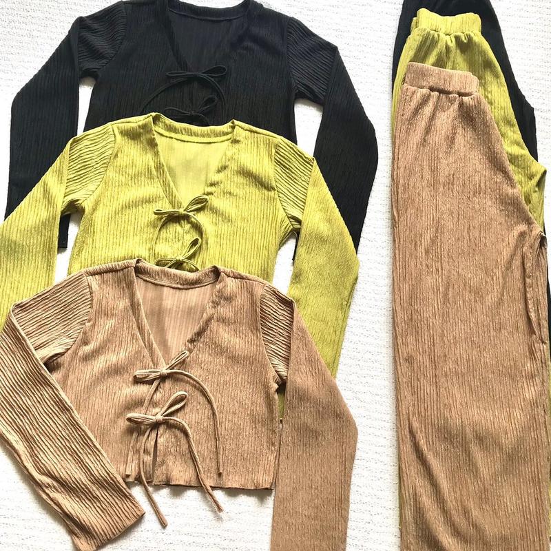 Sét áo cột nơ dáng croptop mix quần ống suôn hách dáng. Cho Nữ Thun Ong Women 4