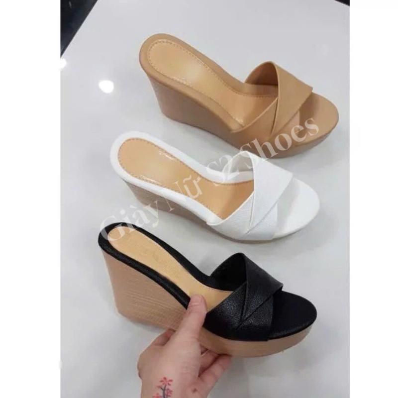 Dép guốc đế xuồng quai bản xếp kiểu xi mờ Shoes GiàY DéP Nữ